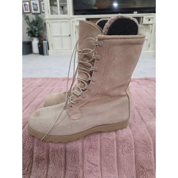 Mens Vibram Tan Suede Military Boots 12W With Insulated Lining